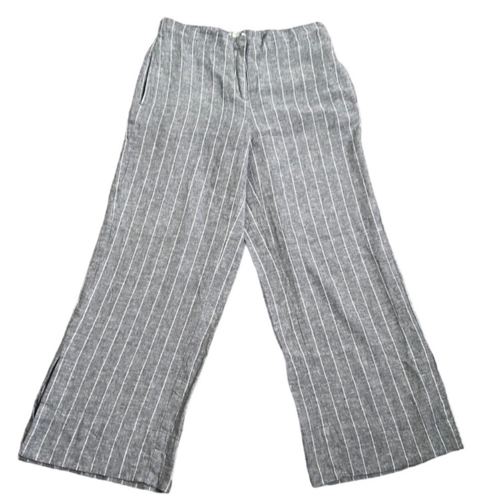 Nic+Zoe gray linen striped pants size 4